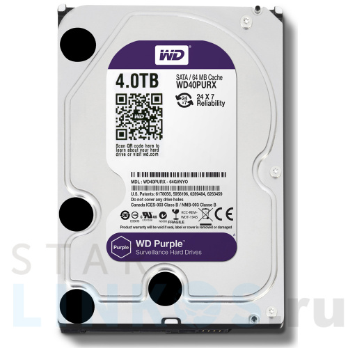 Купить с доставкой 4 Тбайт жесткий диск WD40PURZ серии WD Purple для систем видеонаблюдения в Туле