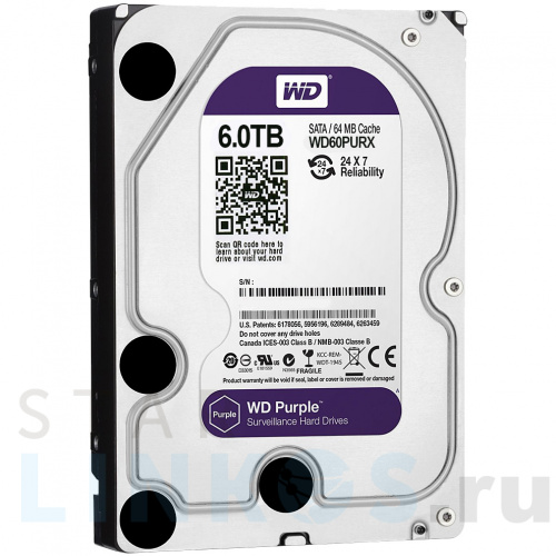Купить с доставкой 6 ТБ жесткий диск WD60PURZ серии WD Purple для систем видеорегистрации в Туле
