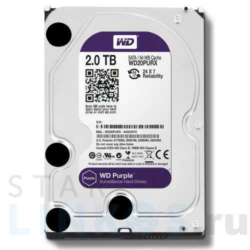 Купить с доставкой 2 Тбайт жесткий диск WD20PURZ серии WD Purple для систем видеонаблюдения в Туле