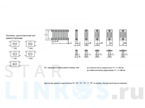 Купить с доставкой Радиатор трубчатый Zehnder Charleston Retrofit 2056, 28 сек.1/2 бок.подк. RAL9016 (кроншт.в компл) в Туле фото 4