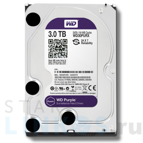 Купить с доставкой 3 ТБ жесткий диск WD30PURZ серии WD Purple для систем видеонаблюдения в Туле