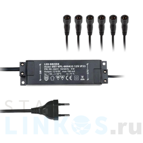 Купить с доставкой Блок питания для светодиодов Uniel 12V 9W IP33 0,7A UET-VPL-009А33 08939 в Туле