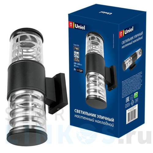 Купить с доставкой Уличный настенный светильник Uniel UUL-S12A 2x60W/E27 IP65 Black UL-00006808 в Туле