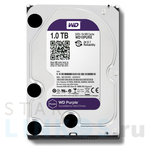 Купить с доставкой 1 ТБ жесткий диск WD10PURZ серии WD Purple для систем видеорегистрации в Туле