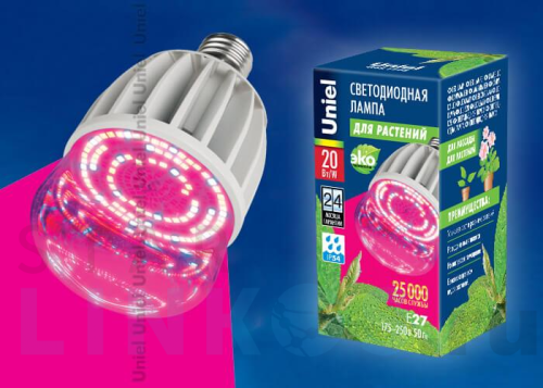 Купить с доставкой Лампа светодиодная для растений Uniel E27 20W 650K прозрачная LED-M80-20W/SP/E27/CL 11098 в Туле фото 2